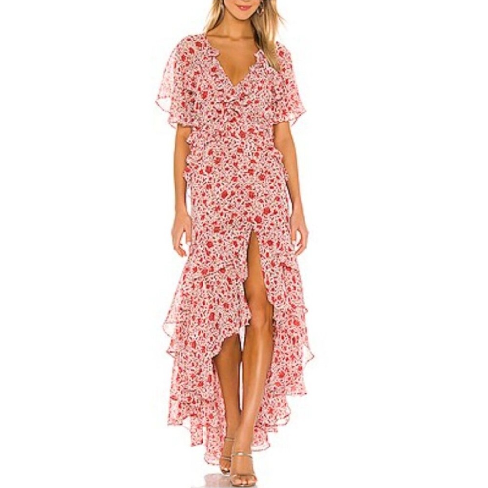 Misa Los Angeles Red Floral High Low Dress